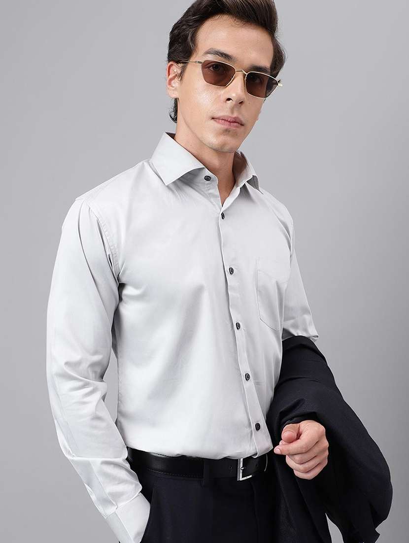 men solid collared long sleeve shirt