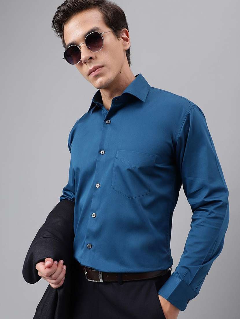 men solid collared long sleeve shirt