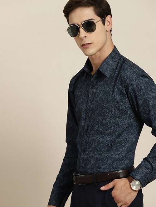 men printed collared long sleeve shirt - 22039710 - Standard Image - 0