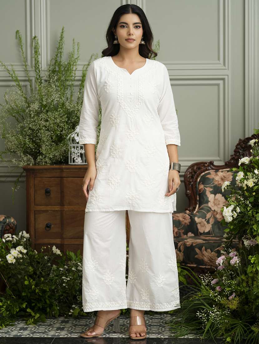 women embroidered three quarter sleeve ethnic co-ord set - 22039722 -  Zoom Image - 0