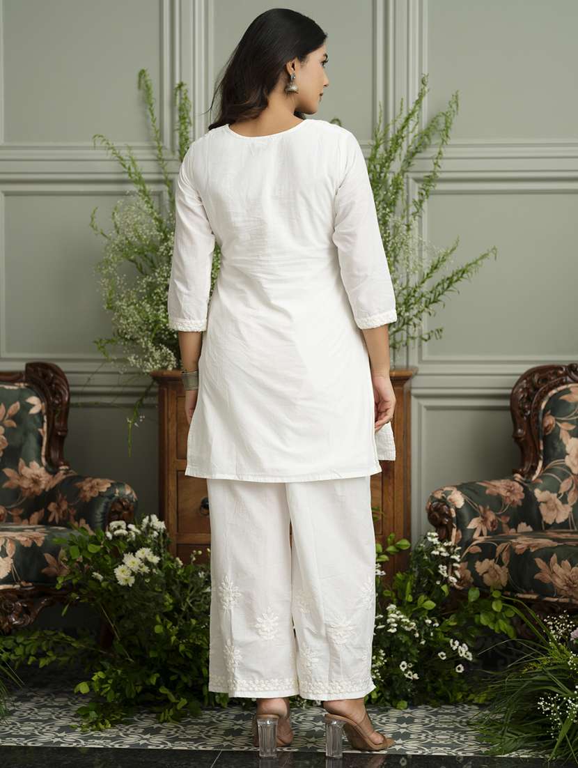 women embroidered three quarter sleeve ethnic co-ord set - 22039722 -  Standard Image - 3