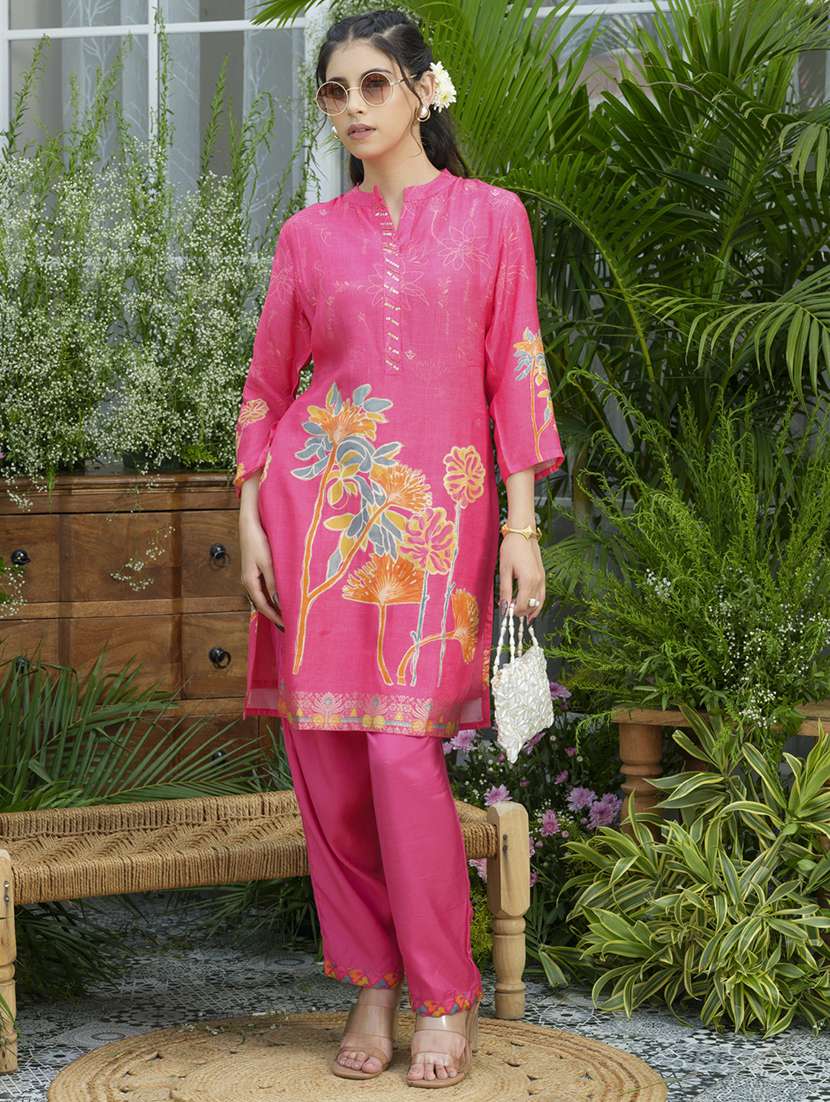 women floral print three quarter sleeve ethnic co-ord set - 22039724 - Standard Image - 3