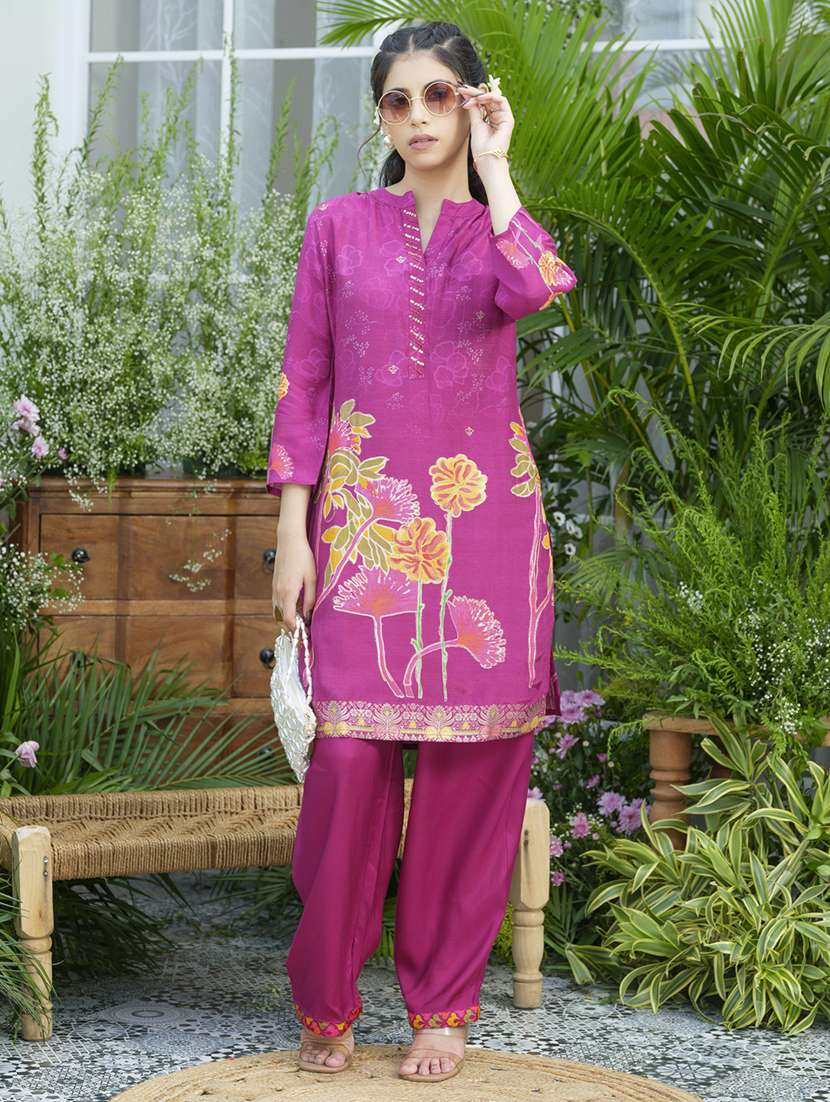 women floral print three quarter sleeve ethnic co-ord set - 22039725 - Zoom Image - 0