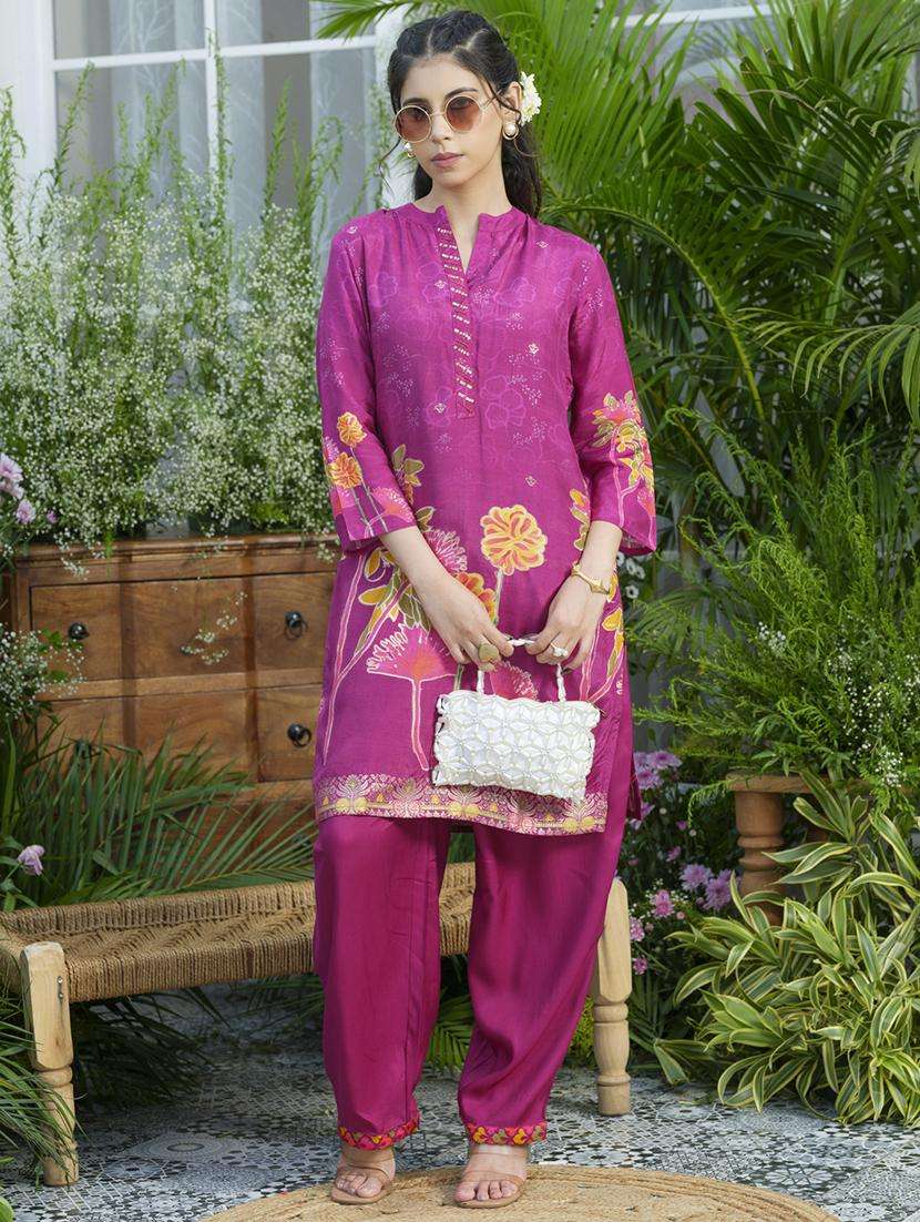 women floral print three quarter sleeve ethnic co-ord set