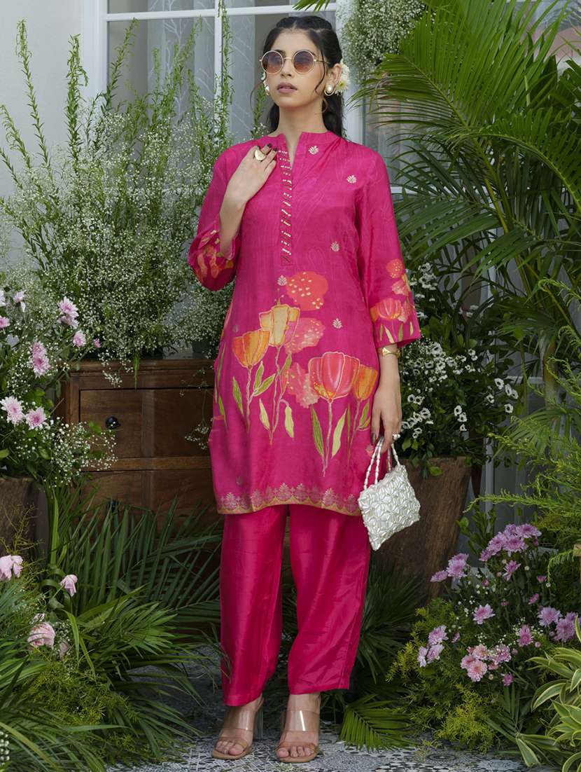 women floral print three quarter sleeve ethnic co-ord set