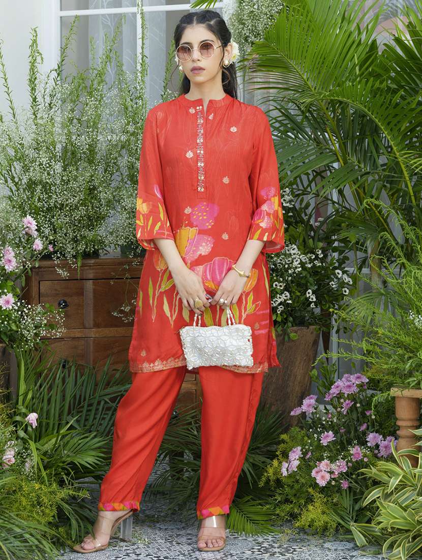 women floral print three quarter sleeve ethnic co-ord set - 22039728 - Standard Image - 3