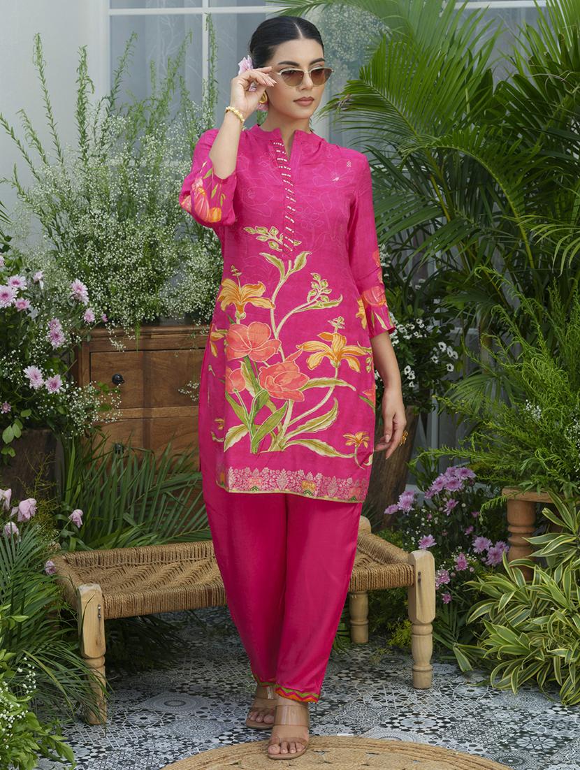 women floral print three quarter sleeve ethnic co-ord set - 22039729 - Zoom Image - 0