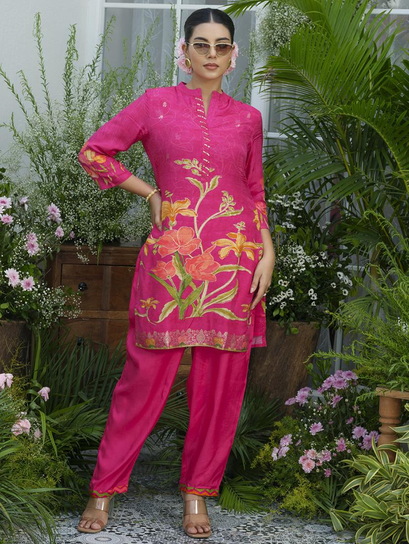 women floral print three quarter sleeve ethnic co-ord set - 22039729 - Standard Image - 3