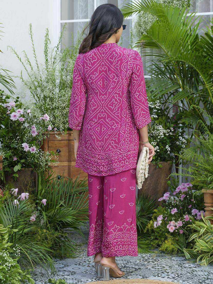 women bandhani print three quarter sleeve ethnic co-ord set - 22039730 -  Standard Image - 3