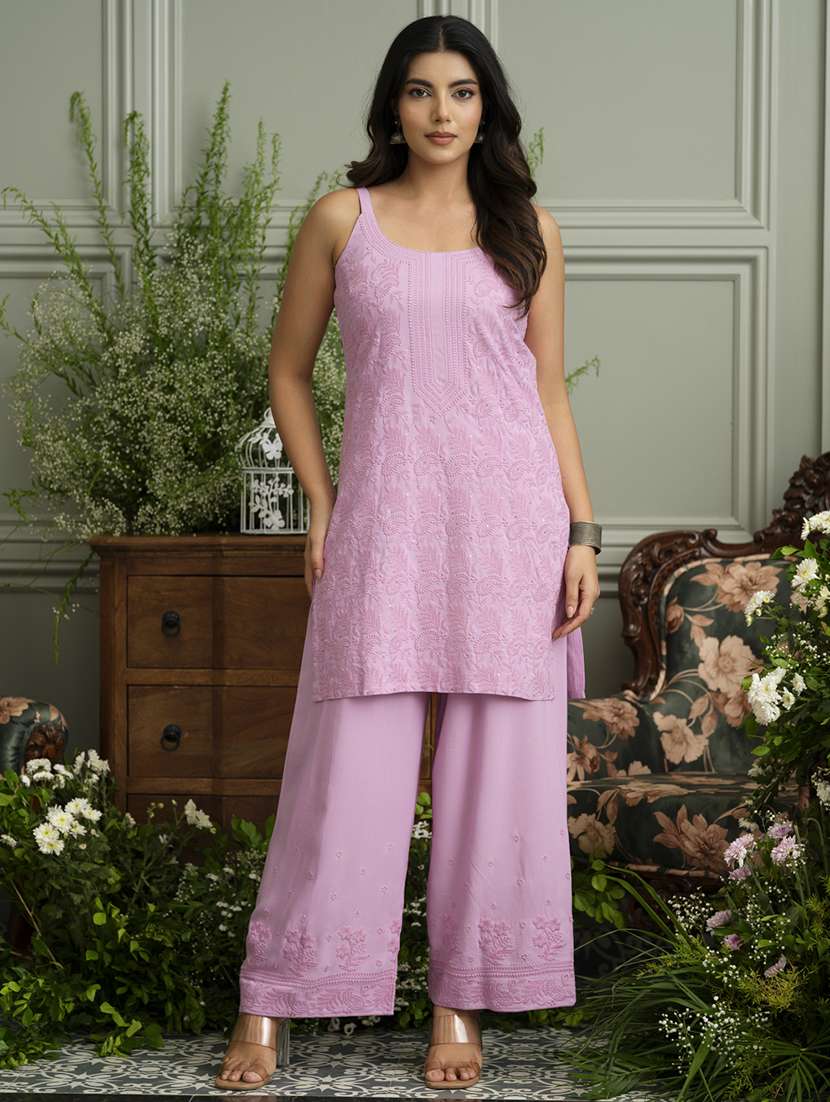 women embroidered shoulder strap ethnic co-ord set