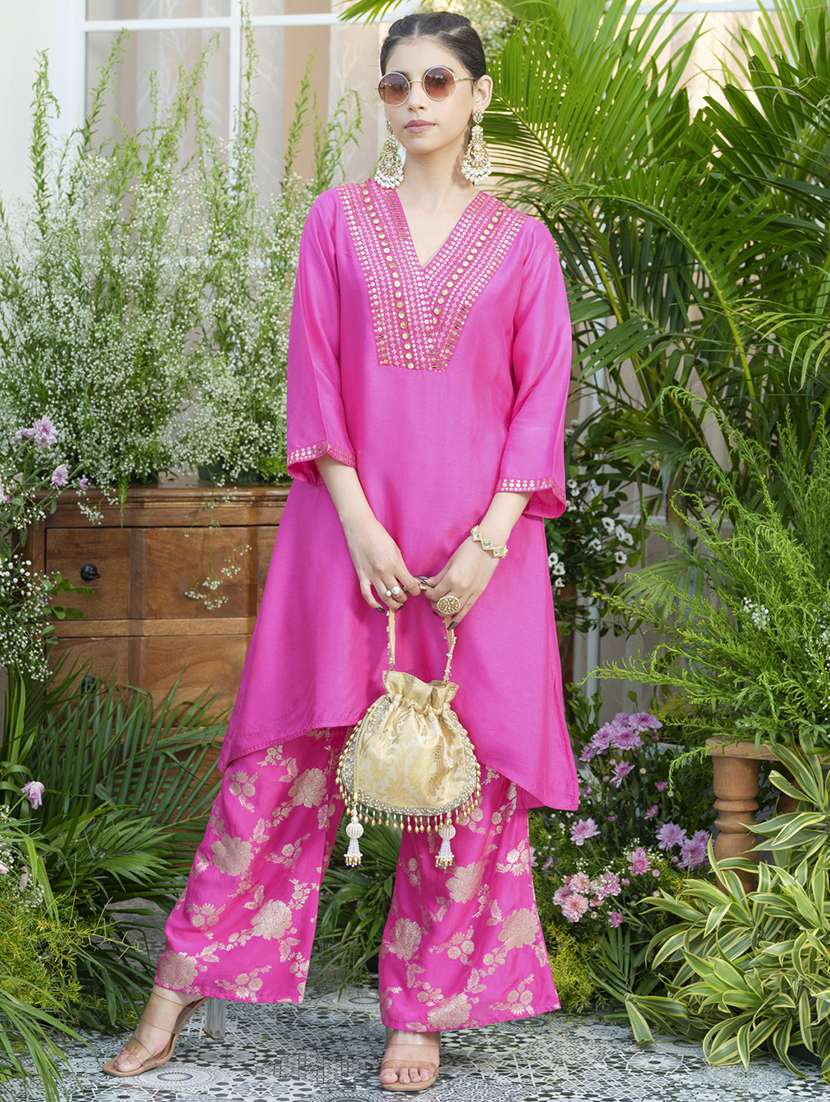 women embroidered three quarter sleeve ethnic co-ord set - 22039739 -  Zoom Image - 0