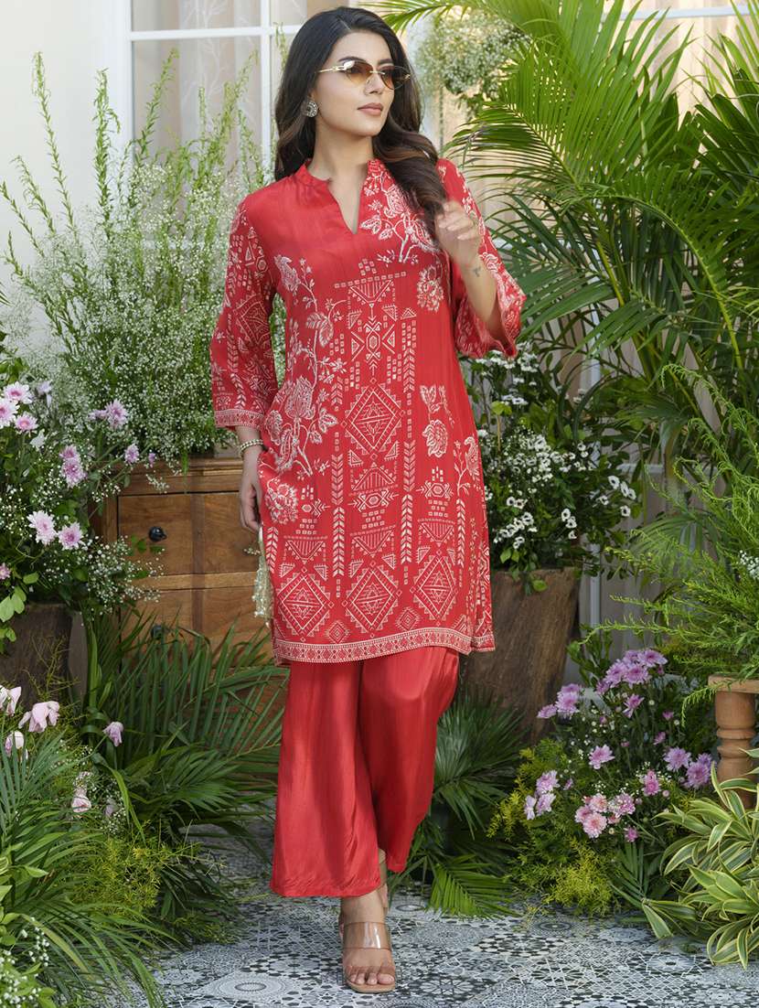 women printed three quarter sleeve ethnic co-ord set - 22039742 - Standard Image - 3