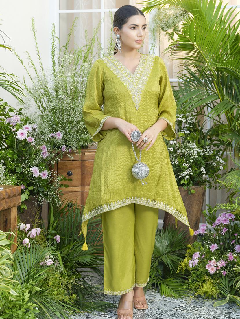 women embroidered three quarter sleeve ethnic co-ord set - 22039743 - Zoom Image - 0