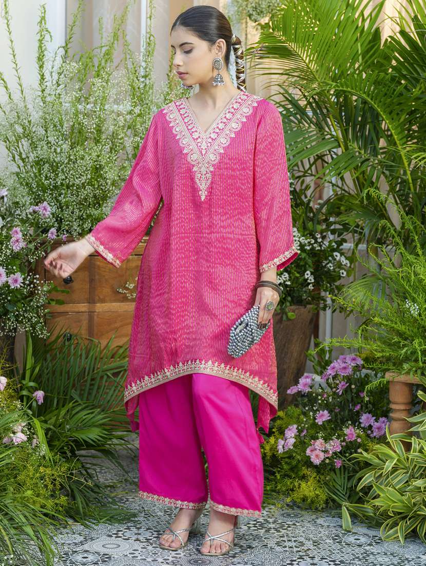 women embroidered three quarter sleeve ethnic co-ord set - 22039744 - Standard Image - 3