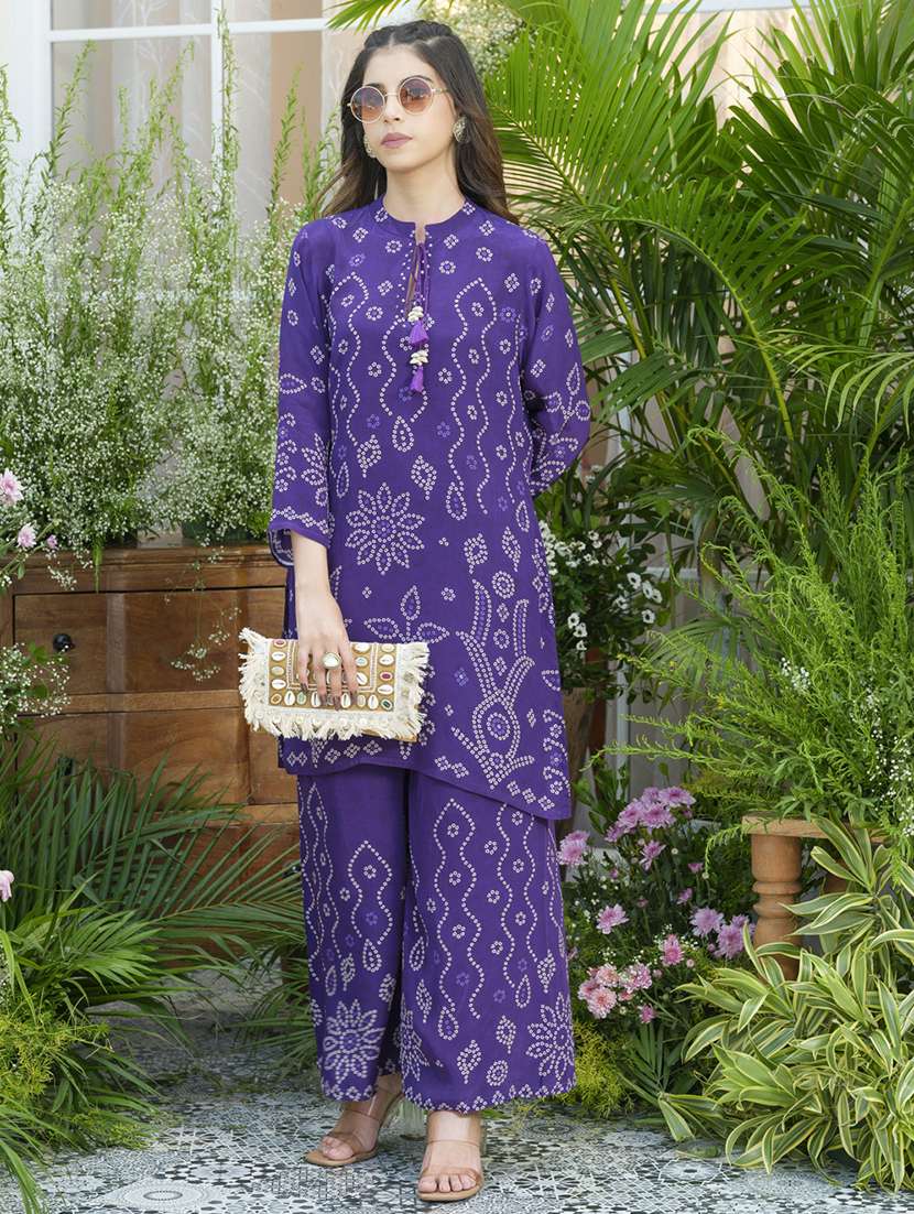 women printed three quarter sleeve ethnic co-ord set