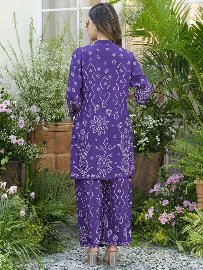 women printed three quarter sleeve ethnic co-ord set - 22039747 - Standard Image - 3