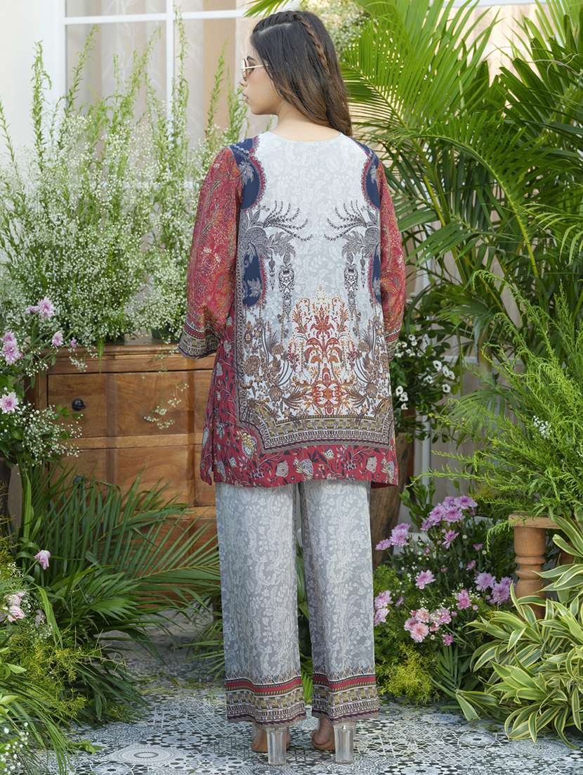 women printed three quarter sleeve ethnic co-ord set - 22039750 - Standard Image - 3