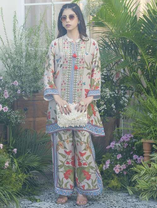women printed three quarter sleeve ethnic co-ord set - 22039751 -  Standard Image - 0