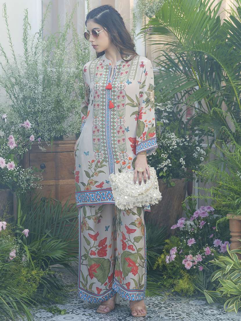 women printed three quarter sleeve ethnic co-ord set - 22039751 - Standard Image - 3