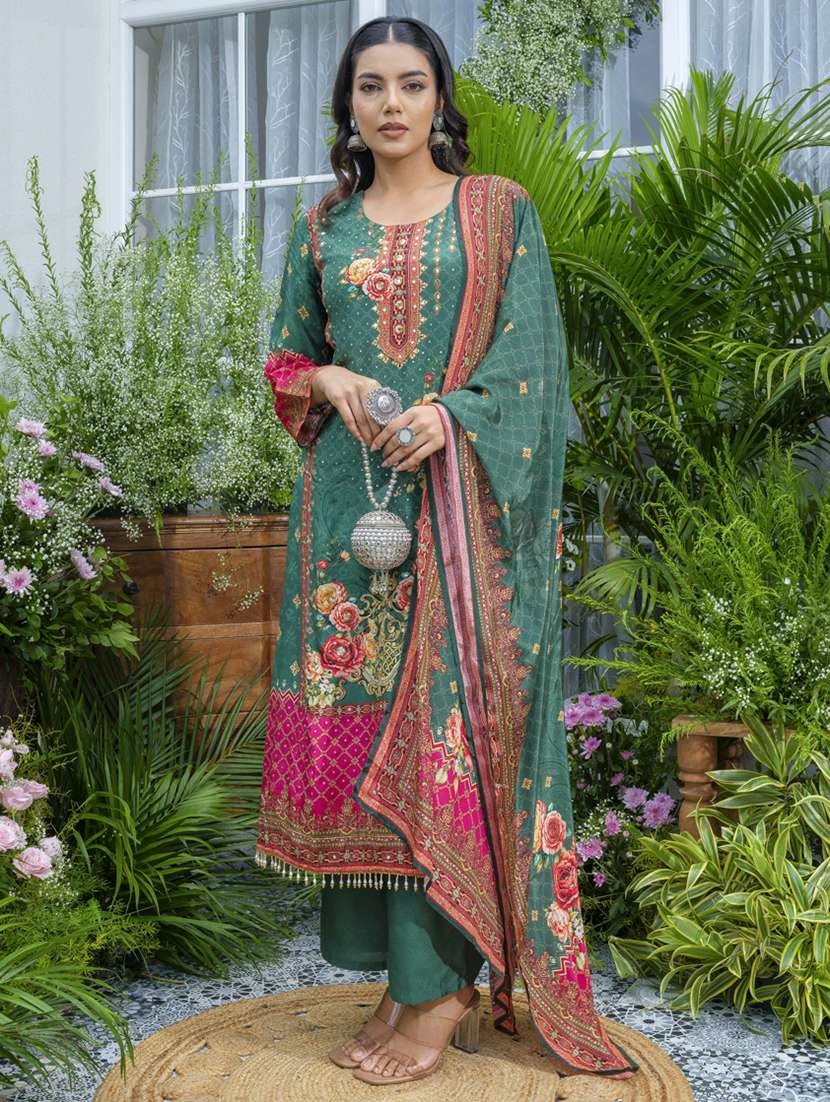 women printed kurta and pant with dupatta set