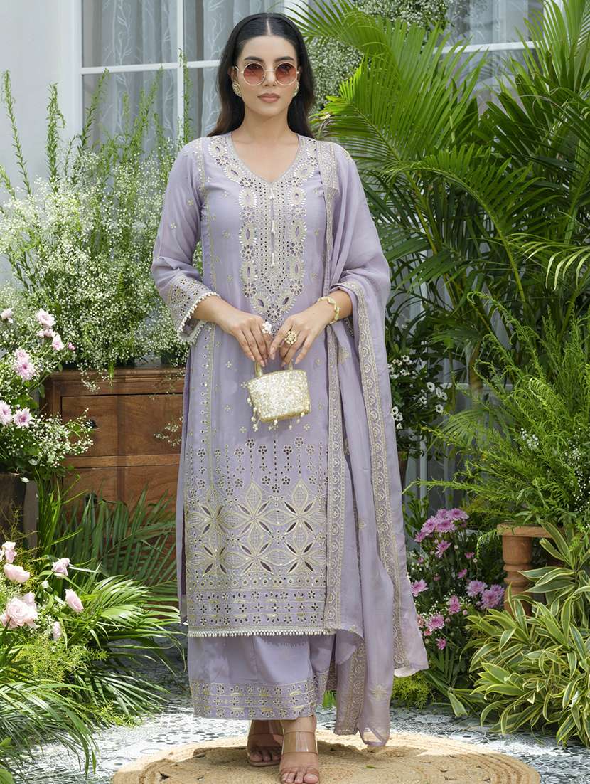 women embroidered kurta and palazzo with dupatta set - 22039766 -  Zoom Image - 0