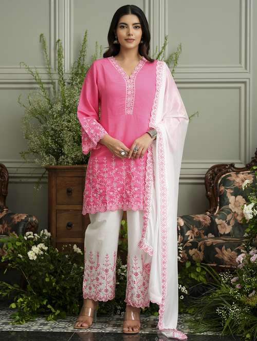 women embroidered kurta and pant with dupatta set - 22039774 - Standard Image - 0