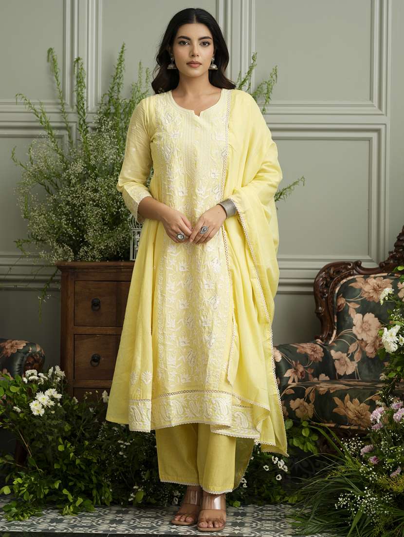women embroidered kurta and pant with dupatta set - 22039775 - Zoom Image - 0