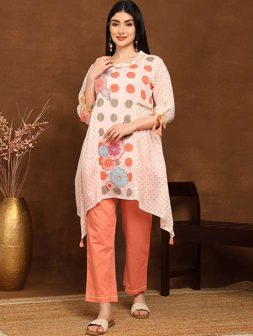 women printed three quarter sleeve ethnic co-ord set - 22039780 -  Standard Image - 0