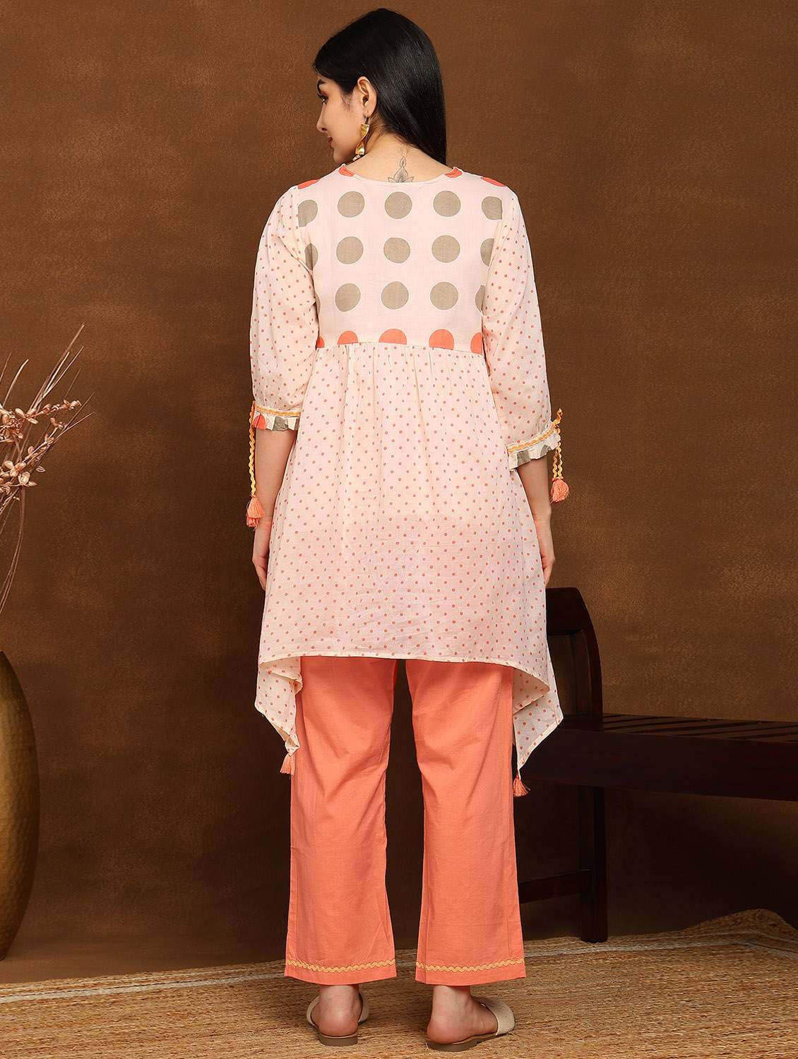 women printed three quarter sleeve ethnic co-ord set - 22039780 - Standard Image - 3