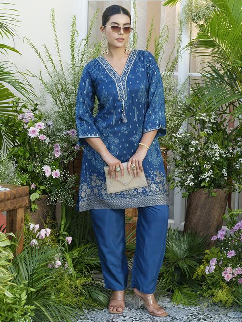 women printed three quarter sleeve ethnic co-ord set - 22039782 - Standard Image - 0