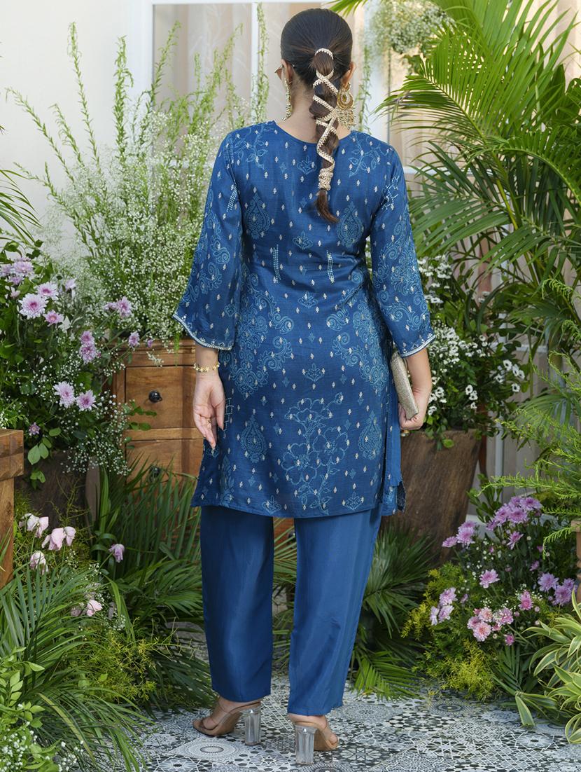 women printed three quarter sleeve ethnic co-ord set - 22039782 - Standard Image - 3