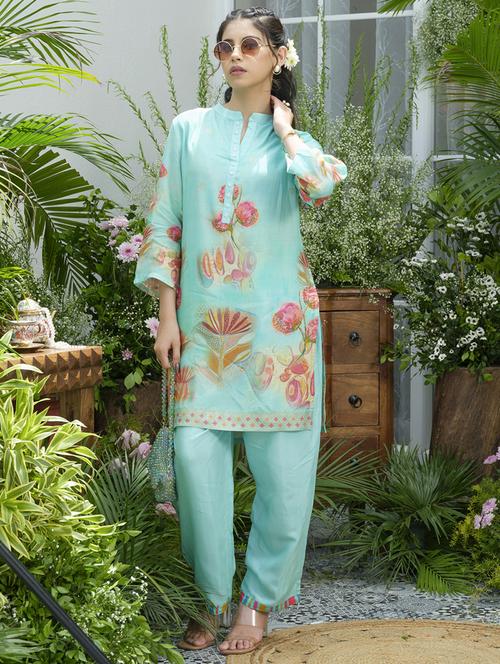 women floral print three quarter sleeve ethnic co-ord set - 22039786 - Standard Image - 0