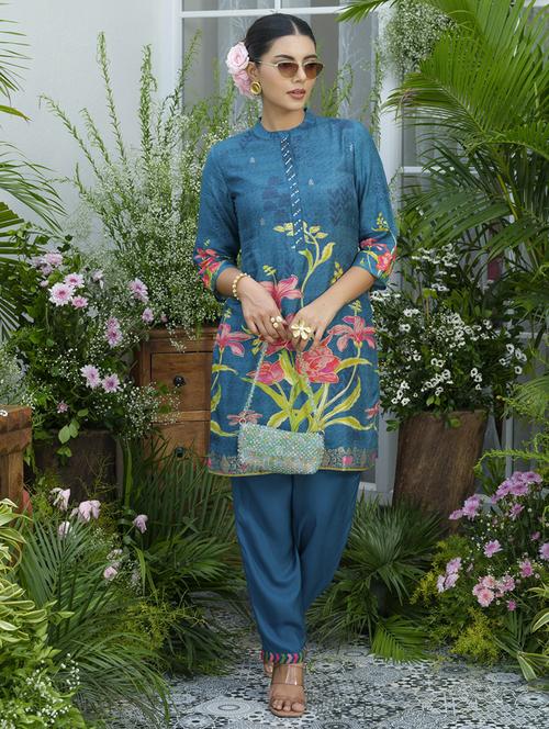 women floral print three quarter sleeve ethnic co-ord set - 22039787 - Standard Image - 0