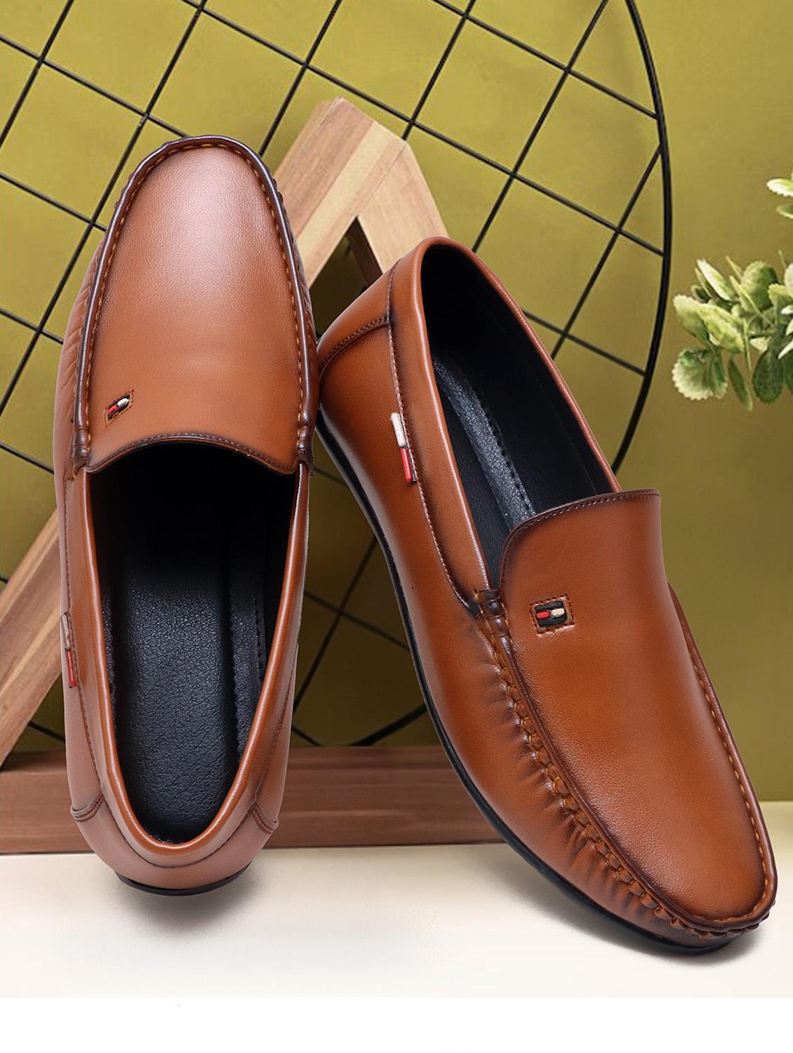 men solid tan slip on loafer