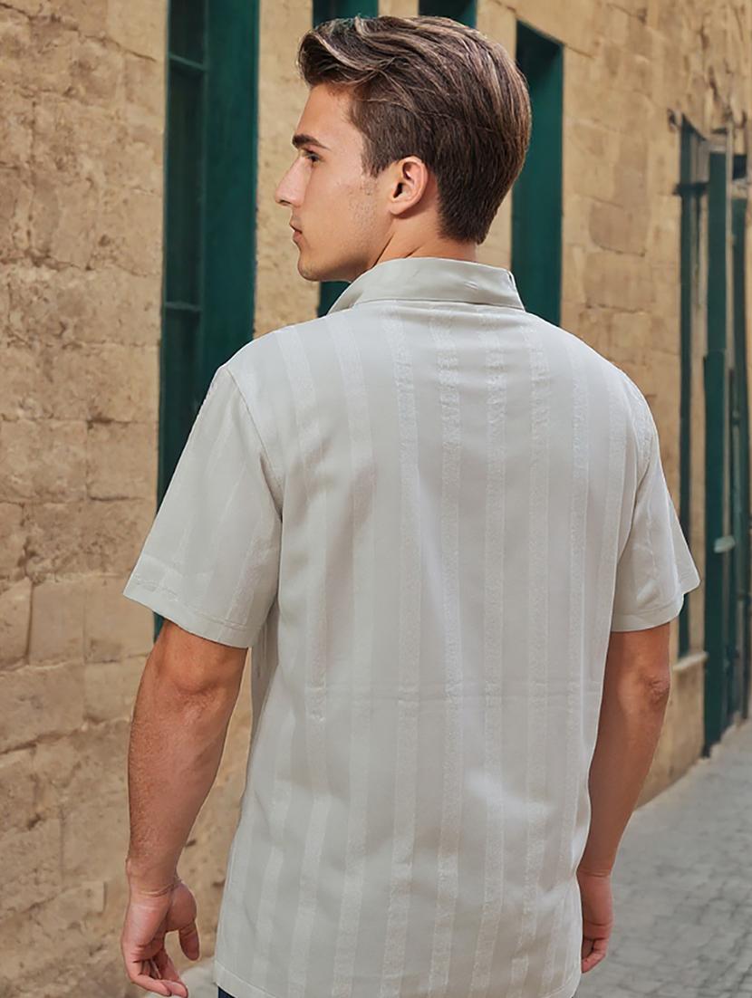 men solid cuban collar loose fit shirt - 22039799 - Standard Image - 3