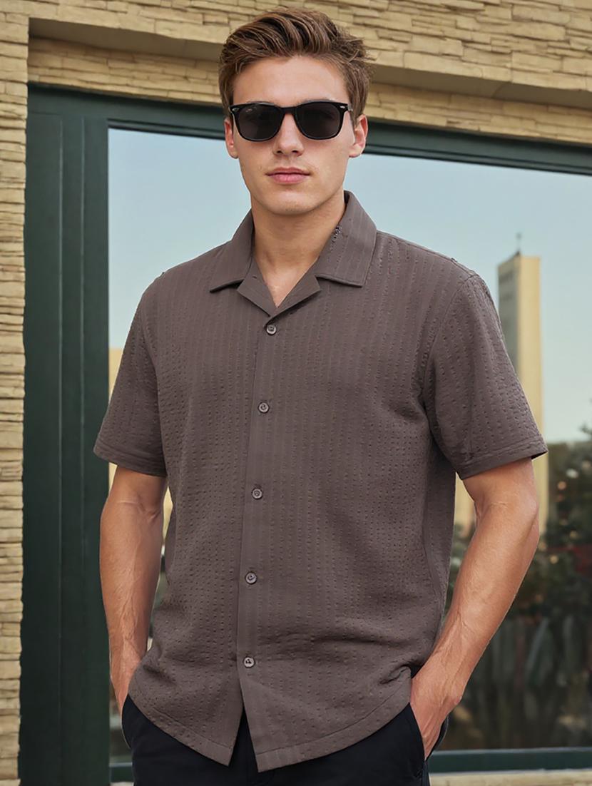men solid cuban collar loose fit shirt - 22039800 -  Zoom Image - 0