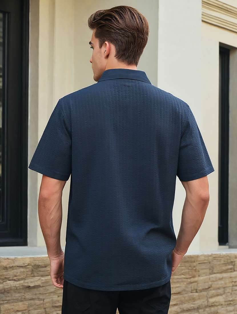 men solid cuban collar loose fit shirt - 22039802 - Standard Image - 3