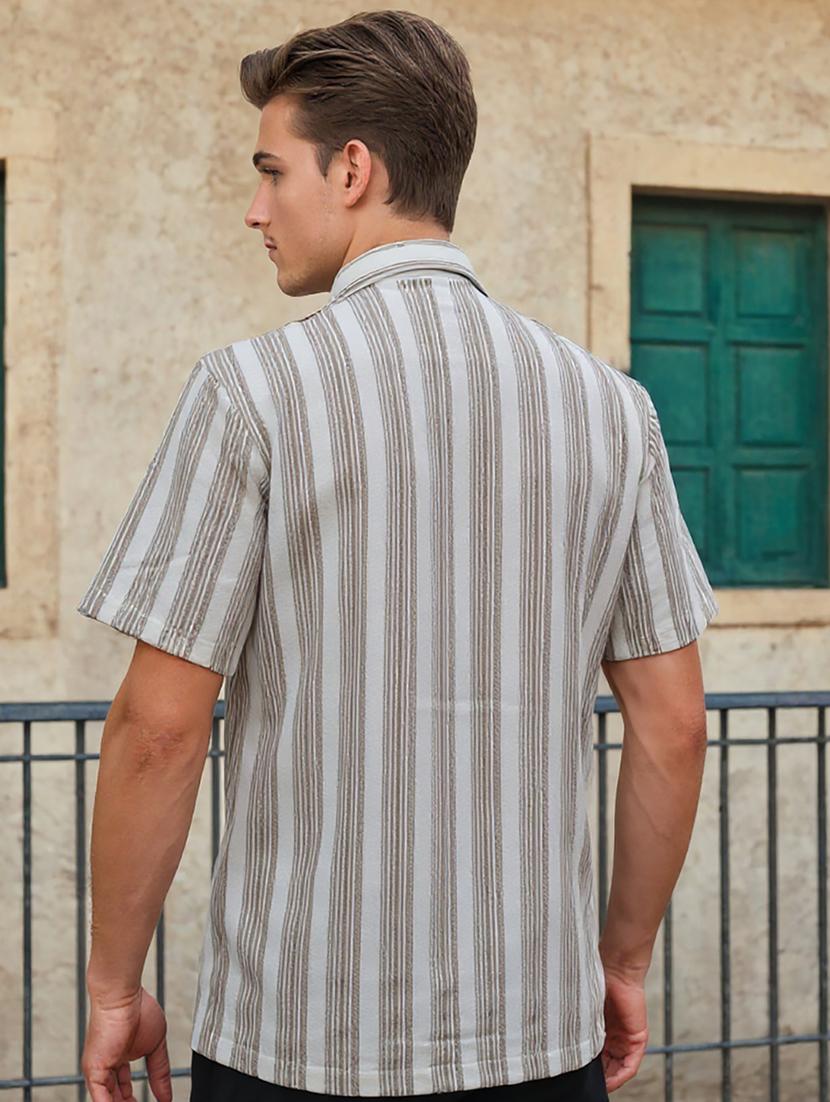 men striped cuban collar loose fit shirt - 22039805 - Standard Image - 3