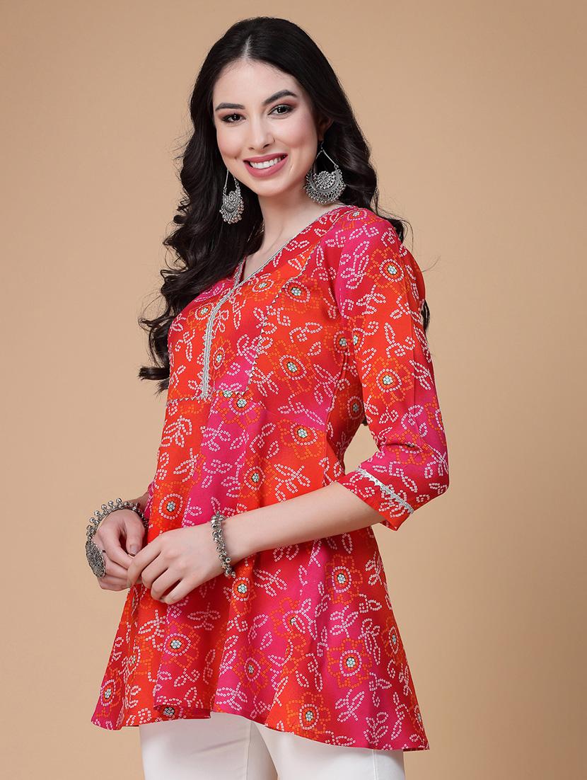 women printed three quarter sleeve flared kurti - 22039811 - Standard Image - 3