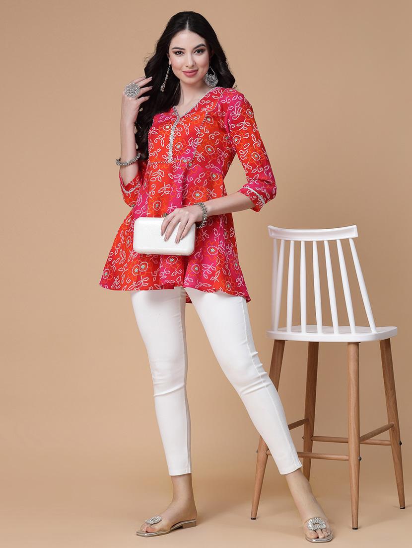 women printed three quarter sleeve flared kurti - 22039811 - Standard Image - 5