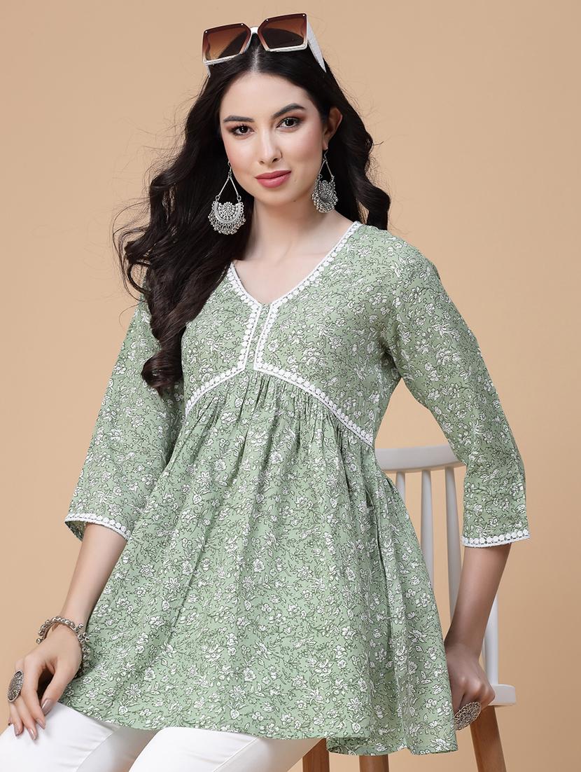 women printed three quarter sleeve flared kurti - 22039813 -  Zoom Image - 0
