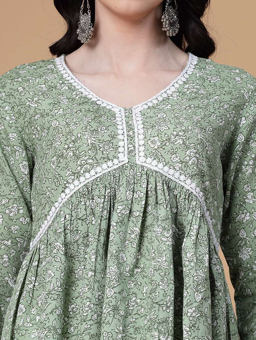 women printed three quarter sleeve flared kurti - 22039813 - Standard Image - 5