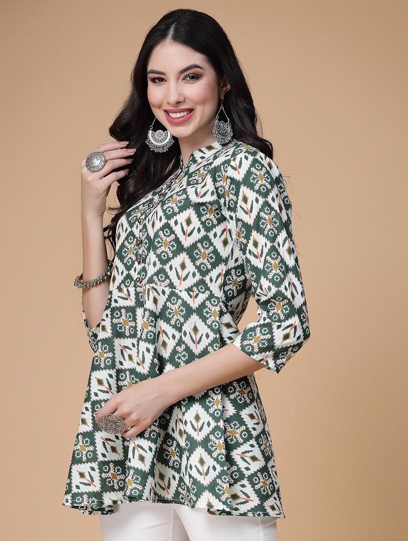 women printed three quarter sleeve flared kurti - 22039815 - Standard Image - 3