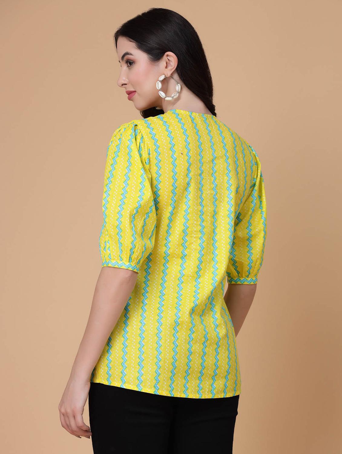 women printed puff sleeve regular top - 22039816 - Standard Image - 3