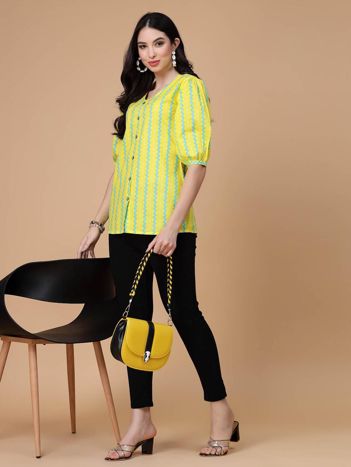 women printed puff sleeve regular top - 22039816 - Standard Image - 5
