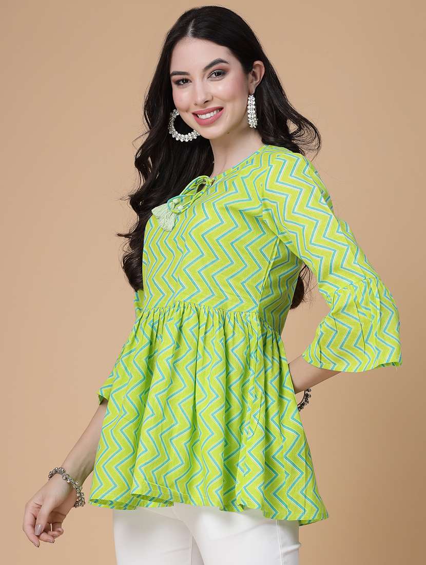 women printed three quarter sleeve flared kurti - 22039818 - Standard Image - 3