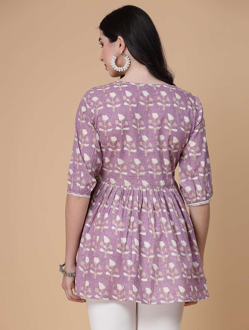 women printed three quarter sleeve flared kurti - 22039819 - Standard Image - 3
