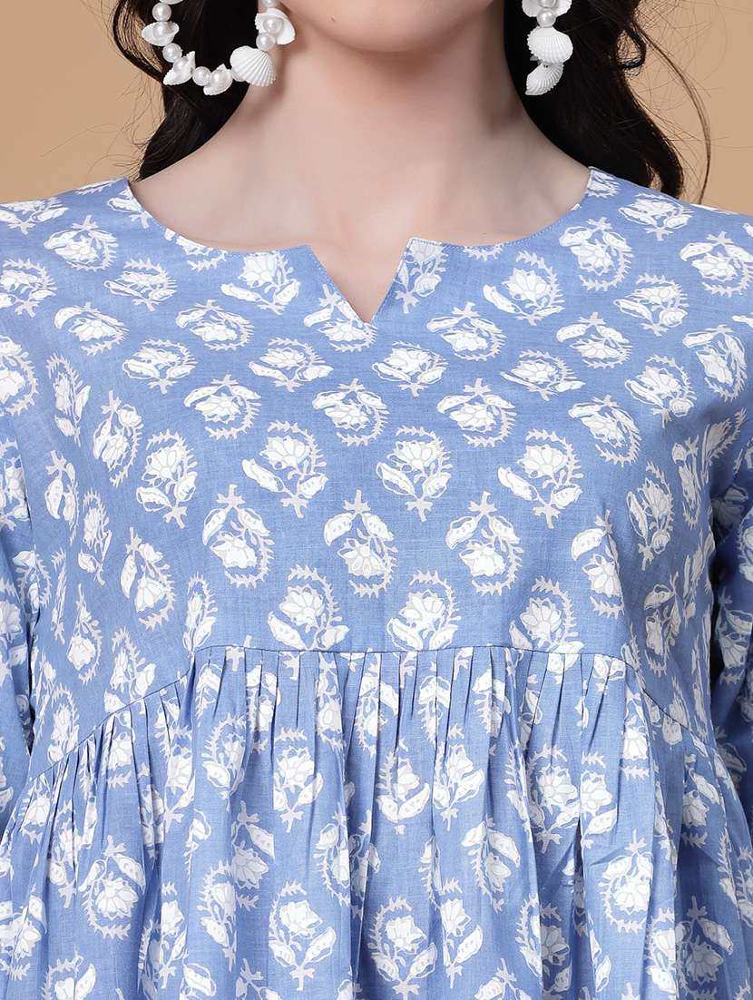 women printed three quarter sleeve flared kurti - 22039820 - Standard Image - 5