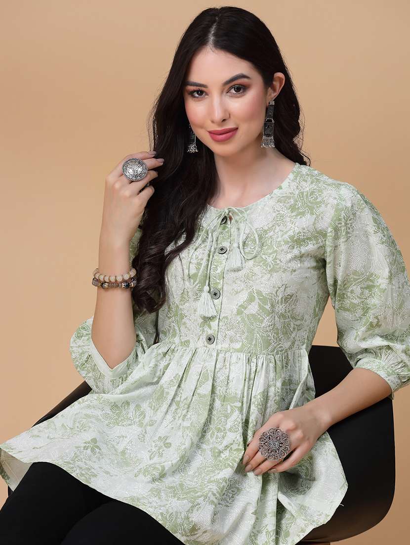 women printed three quarter sleeve flared kurti - 22039821 - Zoom Image - 0