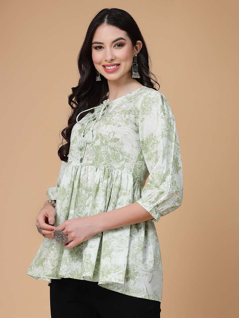 women printed three quarter sleeve flared kurti - 22039821 - Standard Image - 3
